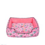 producto cama rectangular con diseno rosado buhos