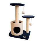 Rascador Torre con Casita y 2 Pelotitas Colgantes (Crema/Azul)