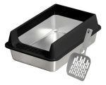 Arenero Gatos Grande Baño Sanitario Acero Inoxidable Con Pala Negro