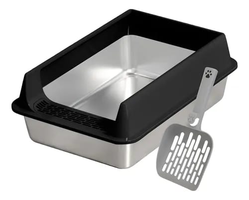 19c414a2-e5d1-44aa-bd9d-1f33dc6e3c51 Arenero Gatos Grande Baño Sanitario Acero Inoxidable Con Pala Negro - Imagen 1