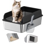 Arenero Gatos Grande Baño Sanitario Acero Inoxidable Con Pala Negro - Imagen 2
