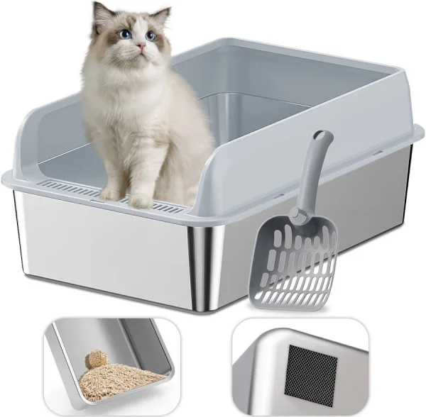 Arenero Gatos Grande Baño Sanitario Acero Inoxidable Con Pala Gris - Imagen 2